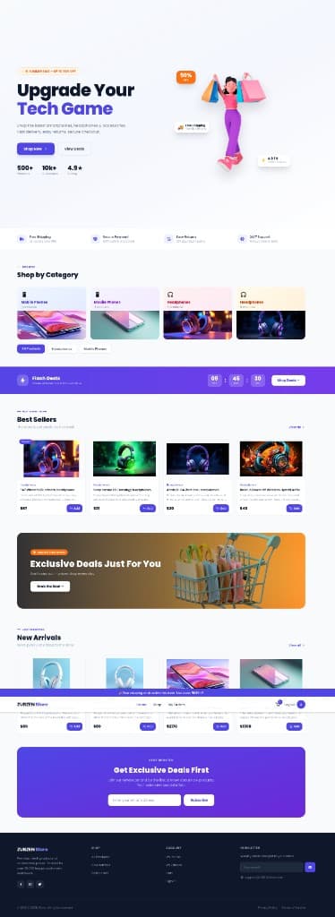 Full-stack MERN e-commerce platform homepage with product categories and deals